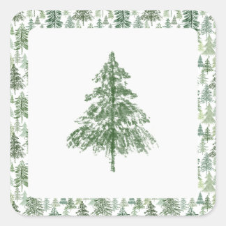 Adesivo Quadrado Carimbo de árvore de pinheiro verde de Natal