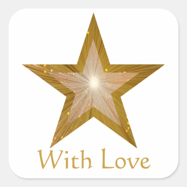 Adesivo Quadrado Carimbo quadrado Dourado Star 'With Love' branco (Frente)