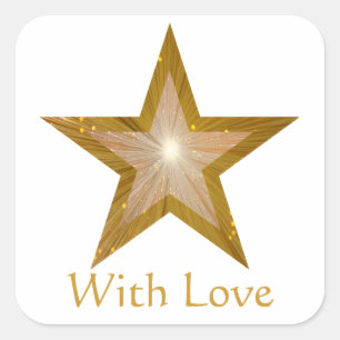 Adesivo Quadrado Carimbo quadrado Dourado Star 'With Love' branco