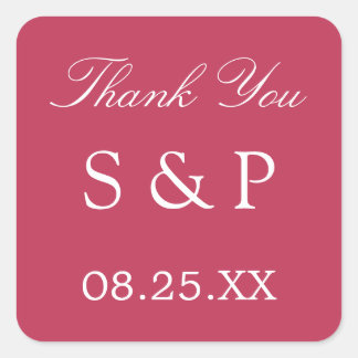 Adesivo Quadrado Carmine Magenta Casamento Favor Obrigado Sticker
