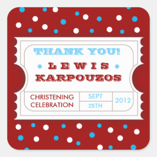 Adesivo Quadrado Carnaval Azul Branco Vermelho Obrigado Ticket Stic