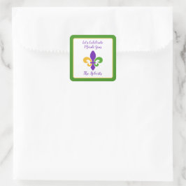Adesivo Quadrado Carnaval Nome Verde Dourado Roxo Fleur de Lis