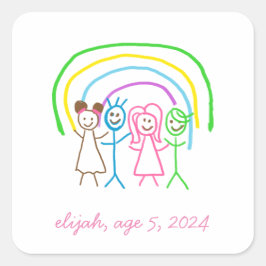 Adesivo Quadrado Carregar Crianças de Desenho Transformando Trabalh