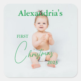 Adesivo Quadrado Carregar Foto da Criança Primeiro Natal