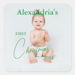 Adesivo Quadrado Carregar Foto da Criança Primeiro Natal