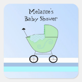 Adesivo Quadrado Carrinho de Bebê Verde e Azul