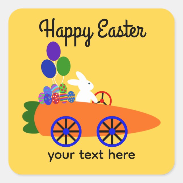 Adesivo Quadrado Carrinho De Carrot Coelhinho Nº 3-2 (Frente)