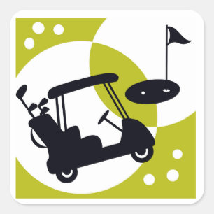 Adesivo Quadrado Carrinho de golfe, clubes e verdes
