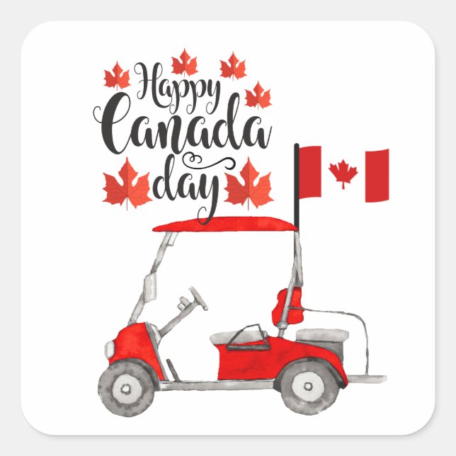 Adesivo Quadrado Carrinho de golfe com bandeira do Canadá para o di (Frente)