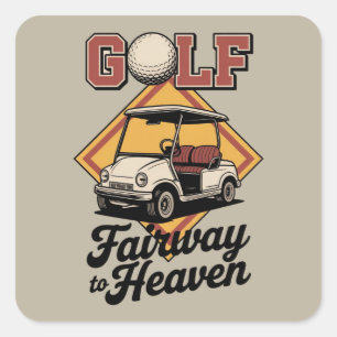 Adesivo Quadrado Carrinho de Golfe Retro Fairway To Heaver Golfe Di