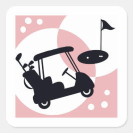 Adesivo Quadrado Carrinho de golfe retrô preto e rosa