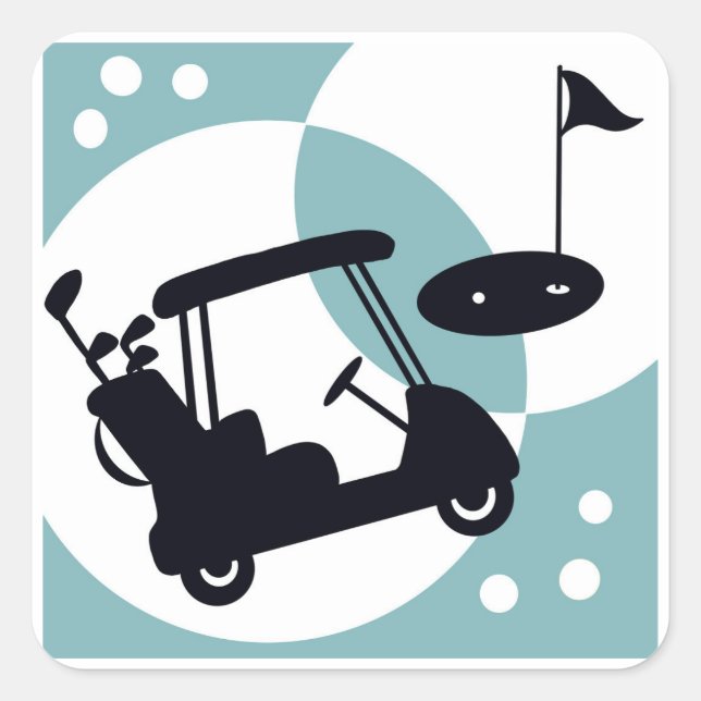 Adesivo Quadrado Carrinho de golfe retroativo em preto e azul (Frente)