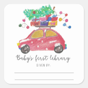 Adesivo Quadrado Carrinho de Natal - primeira biblioteca do bebê
