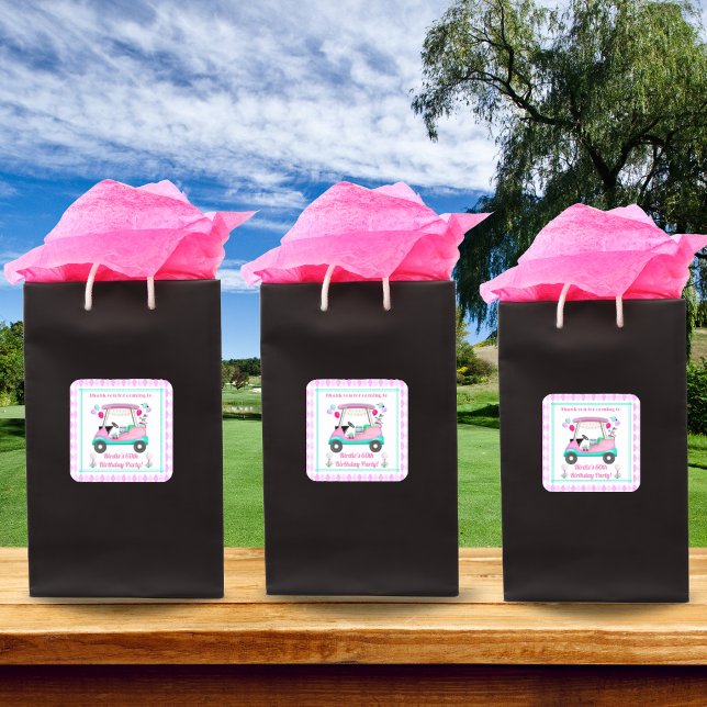 Adesivo Quadrado Carrinho do Partido do Golfe das Mulheres Elegante (Criador carregado)