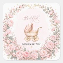 Carrinho Rosa É uma Menina Chás de Bebê Personaliz