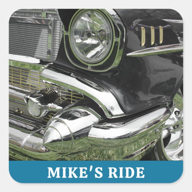 Adesivo Quadrado Carro Chevy Preto 1957, Nome/Mensagem, Sua Foto/Ar (Frente)