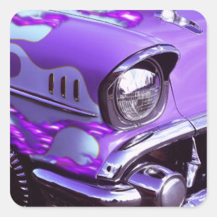 Adesivo Quadrado Carro clássico: Chevrolet com capuz em chamas