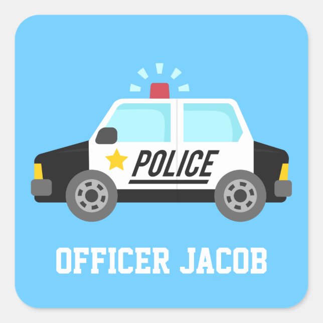 Adesivo Quadrado Carro Clássico de Polícia com Nome Siren (Frente)