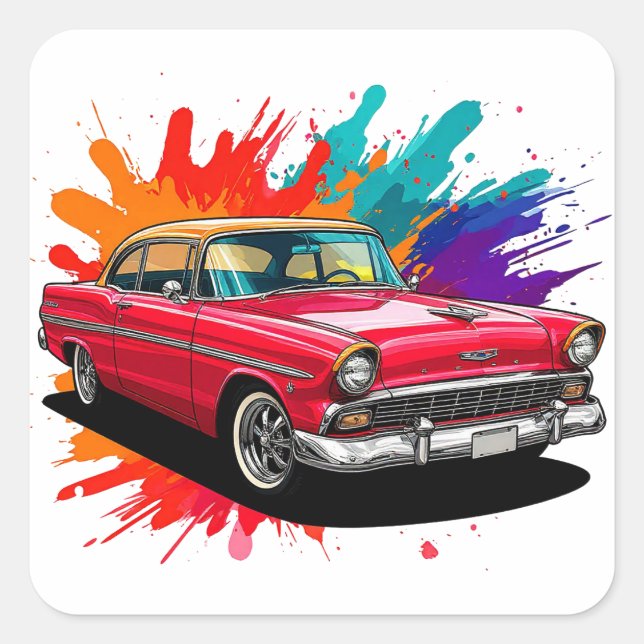 Adesivo Quadrado Carro Clássico Vintage (Frente)