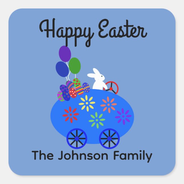 Adesivo Quadrado Carro De Ovo De Coelhinho #3 (Frente)