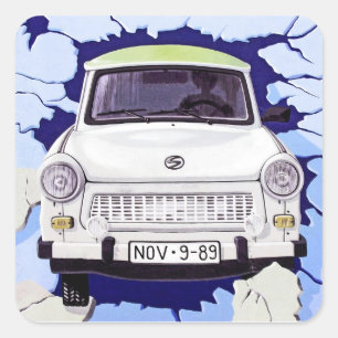Adesivo Quadrado Carro de Trabant, azul pálido, muro de Berlim