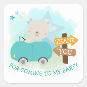 Adesivo Quadrado Carro De Urso Bonito Obrigado Aniversário De Todl