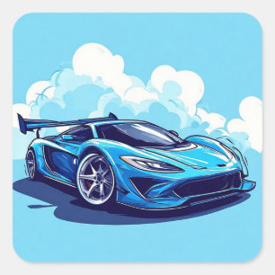 Adesivo Quadrado Carro Esportivo Azul Sob Céu Limpo