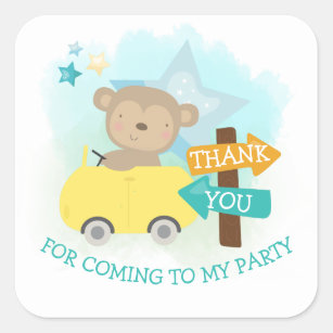 Adesivo Quadrado Carro Macaco Bonito Obrigado Toddler Aniversário