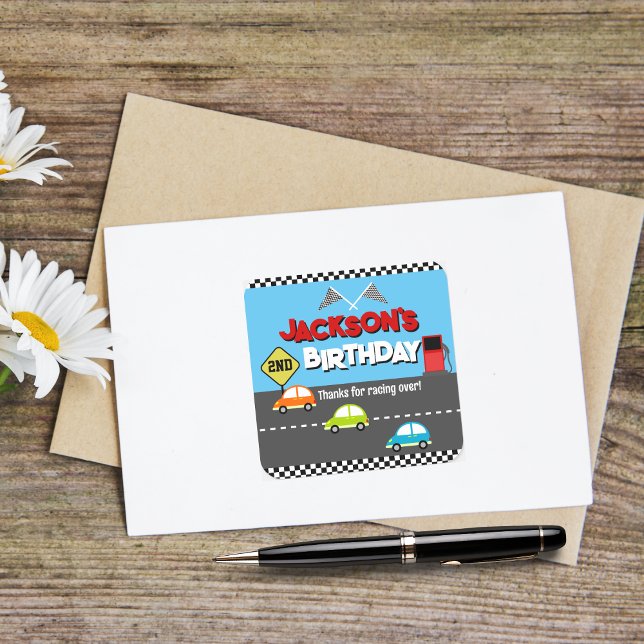 Adesivo Quadrado Carro Race Boy Aniversário Obrigado (Criador carregado)