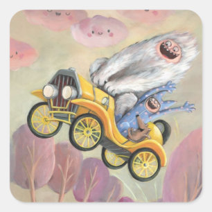 Adesivo Quadrado Carro vintage com monstro