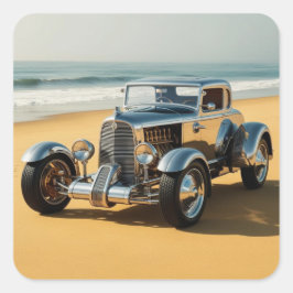 Adesivo Quadrado Carro vintage de prata na praia