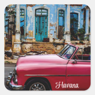 Adesivo Quadrado Carro vintage Vermelho de Havana Cuba