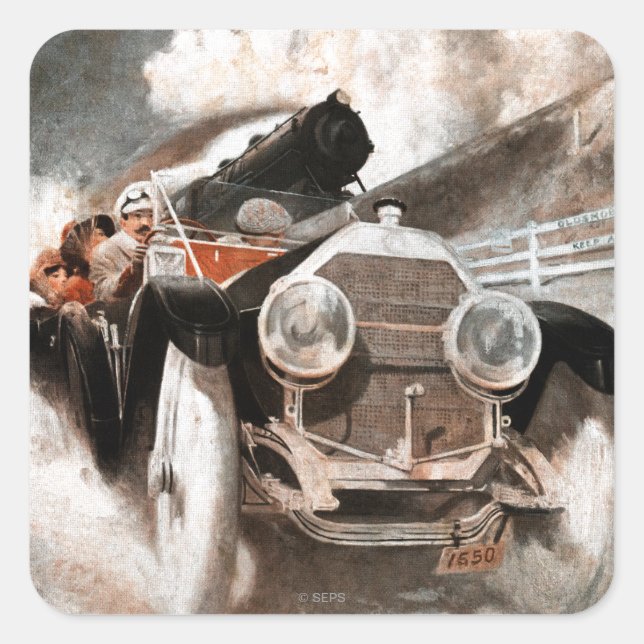 Adesivo Quadrado Carro vs Comboio por William Harnden Foster (Frente)