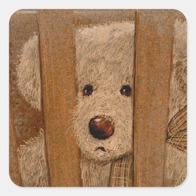 Adesivo Quadrado Carroll Teddy Bear Card (Frente)