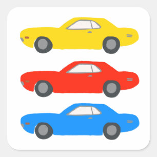 Adesivo Quadrado Carros Musculares Clássicos Ilustrados