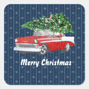 Adesivo Quadrado carros vintage de Natal felizes