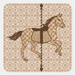 Adesivo Quadrado Carrossel Horse - Castanho-chocolate e bronzeado