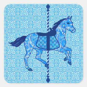 Adesivo Quadrado Carrossel Horse - Cobalto e Azul-Céu