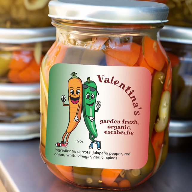 Adesivo Quadrado Carrot e Pepper Pals Cartoon Escabeche Pickle (Criador carregado)