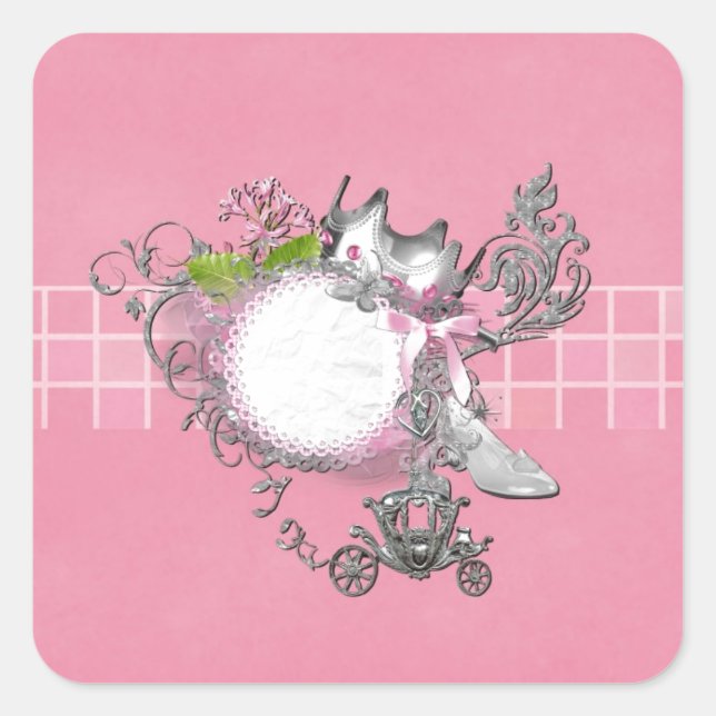 Adesivo Quadrado Carruagem de Slipper de Vidro Cinderela Adicionar  (Frente)