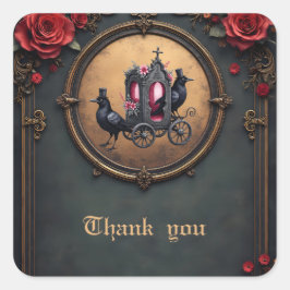 Adesivo Quadrado Carruagem gótica com Ravens e Rosas.