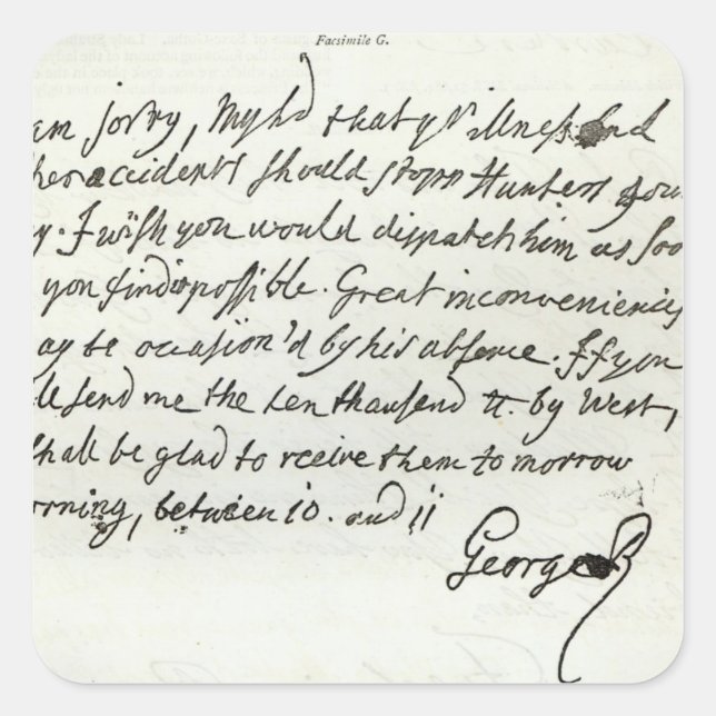 Adesivo Quadrado Carta de George II ao Duque de Newcastle (Frente)