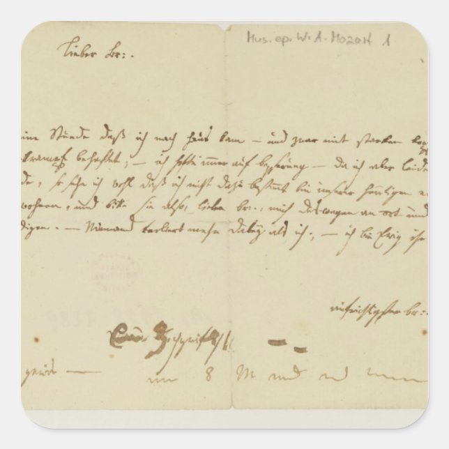 Adesivo Quadrado Carta de Mozart a freemason, janeiro de 1786 (Frente)