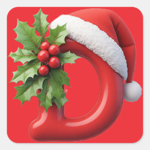 Adesivo Quadrado Carta de Natal D Decorada Com Chapéu de Papai Noel