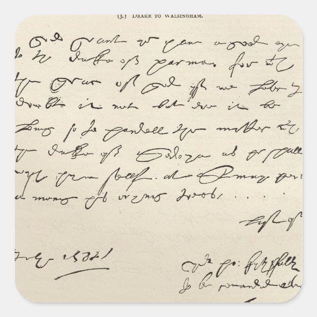 Adesivo Quadrado Carta de Sir Francis Drake (Frente)