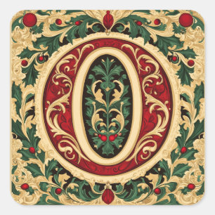Adesivo Quadrado Carta Festiva O: Vermelho, Verde, Dourado com Nata