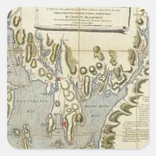 Adesivo Quadrado Carta topográfica da baía de Narraganset