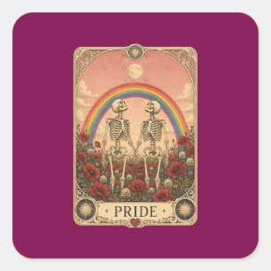 Adesivo Quadrado Carta Vintage do Tarot Orgulho Esqueleto Amantes A
