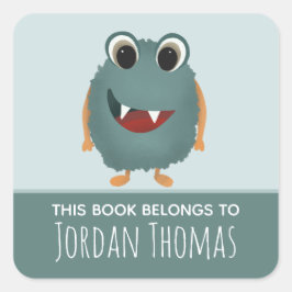 Adesivo Quadrado Cartão Azul "Este Livro Pertence" Monstro Azul