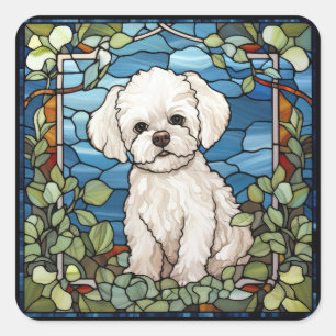 Adesivo Quadrado Cartão Bichon Frise